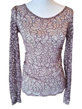 BKE Mauve Lace Long-Sleeve Scoop Neck Top